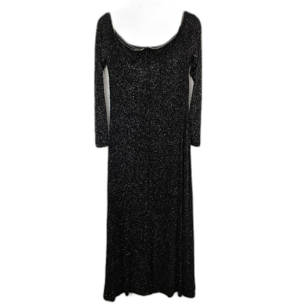 Forever New Black Long Sleeve Off-Shoulder Sparkly Midi Dress Ladies Size Small