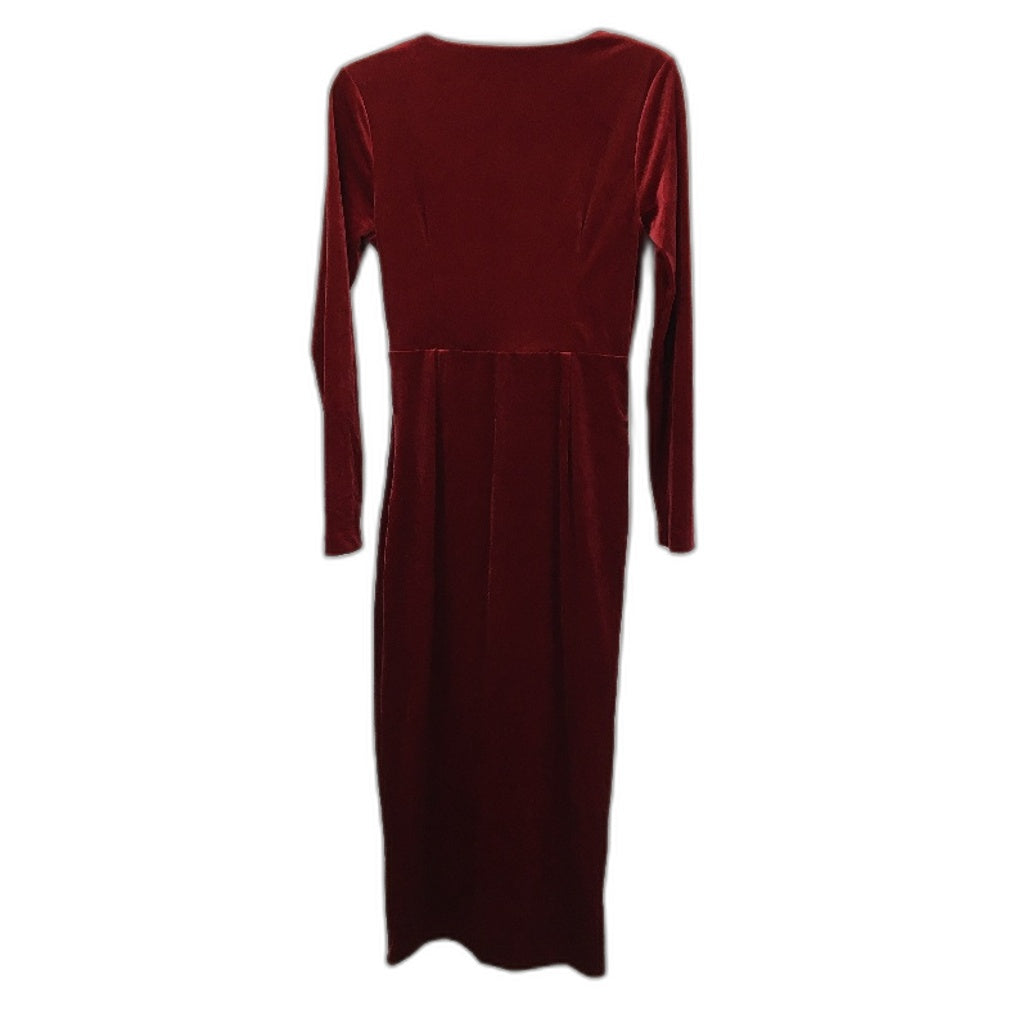 Forever New Red Velvet Long Sleeve Wrap Split Midi Dress Ladies Size AU 10