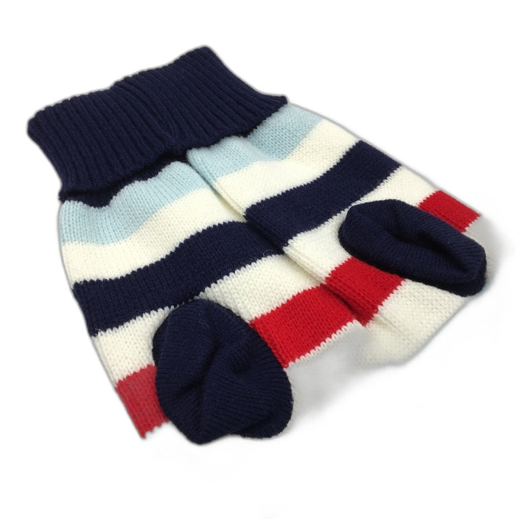 Milo & Mink Navy, White & Red Knit Striped Turtleneck Winter Dog Jumper Size M