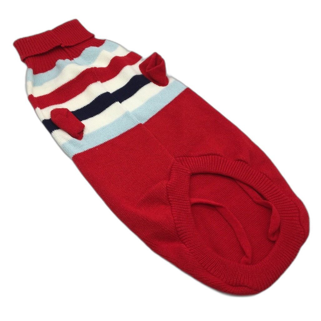 Milo & Mink Red, White & Blue Knit Striped Turtleneck Winter Dog Jumper Size M