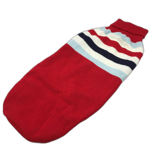 Milo & Mink Red, White & Blue Knit Striped Turtleneck Winter Dog Jumper Size S