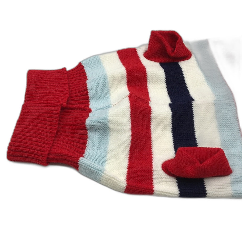 Milo & Mink Red, White & Blue Knit Striped Turtleneck Winter Dog Jumper Size S