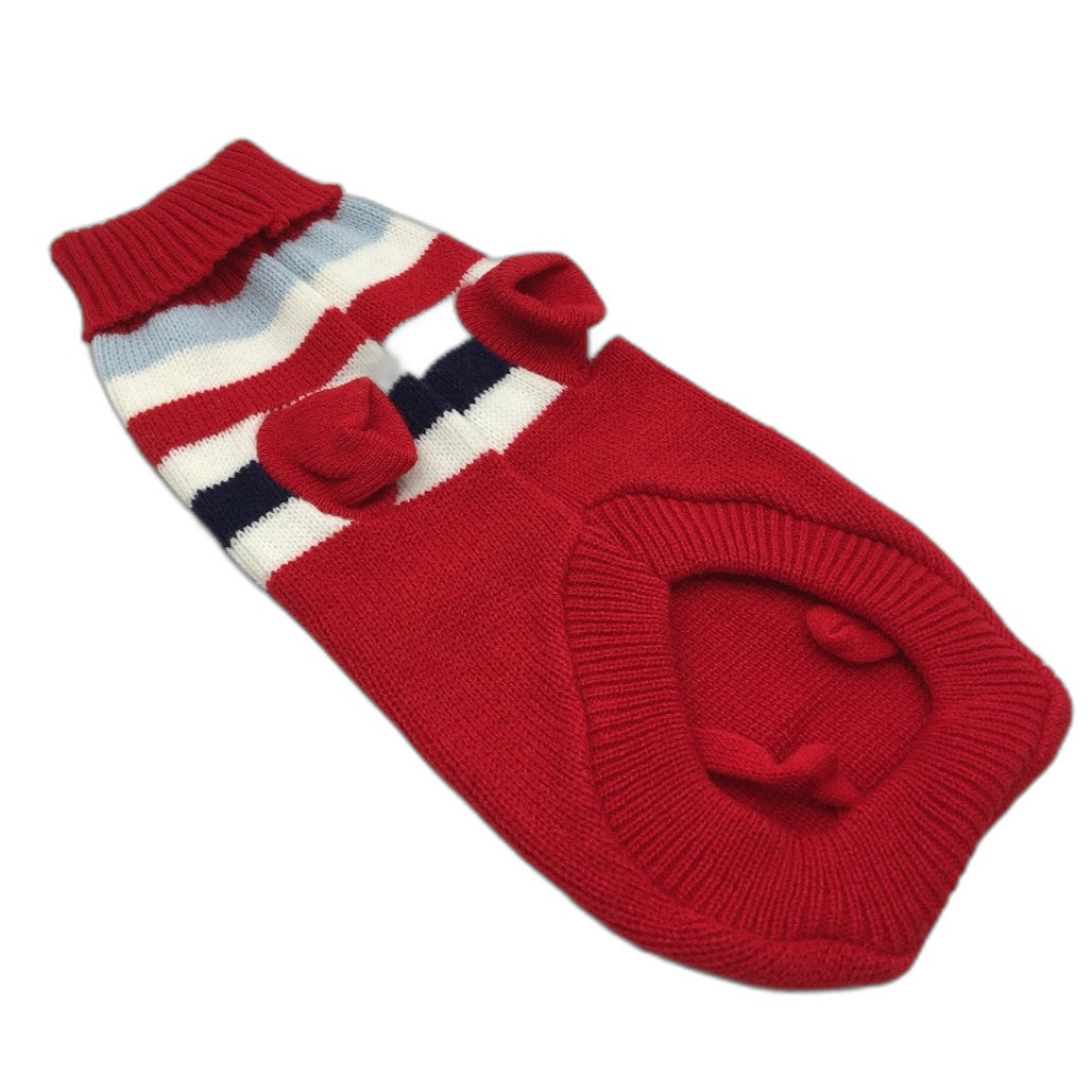 Milo & Mink Red, White & Blue Knit Striped Turtleneck Winter Dog Jumper Size XS