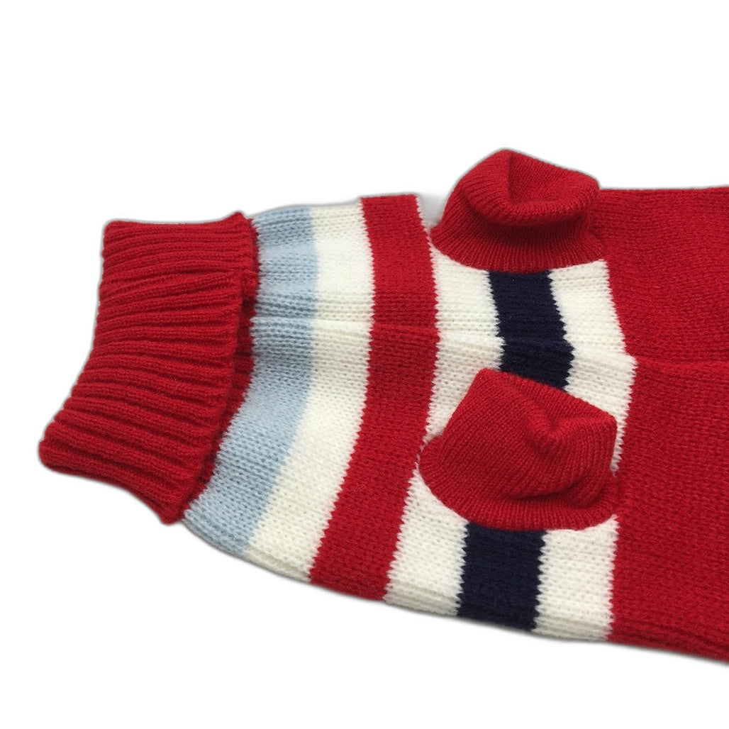 Milo & Mink Red, White & Blue Knit Striped Turtleneck Winter Dog Jumper Size XS