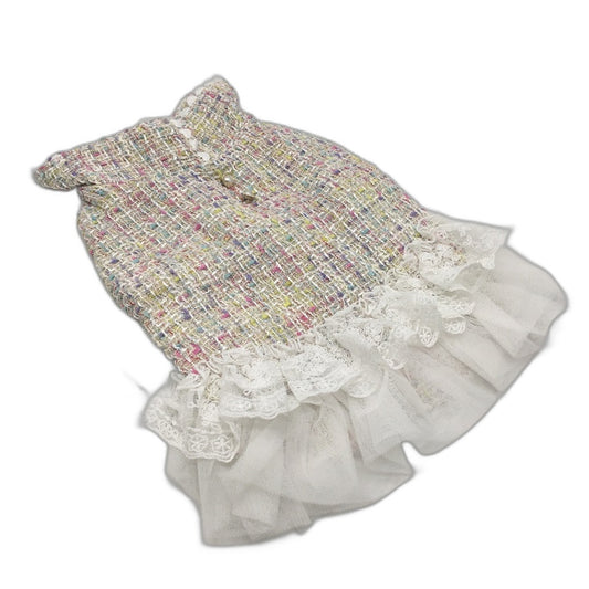Chic Multicoloured Pastel Doggy Button Up Dress Up Dog Vest Tutu Size S