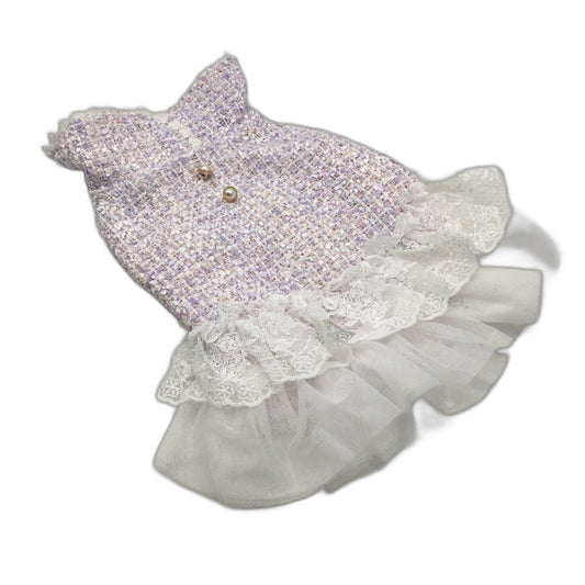 Chic Dog Pastel Purple Button Up Check Doggy Dress Up Vest Tutu Size XXS