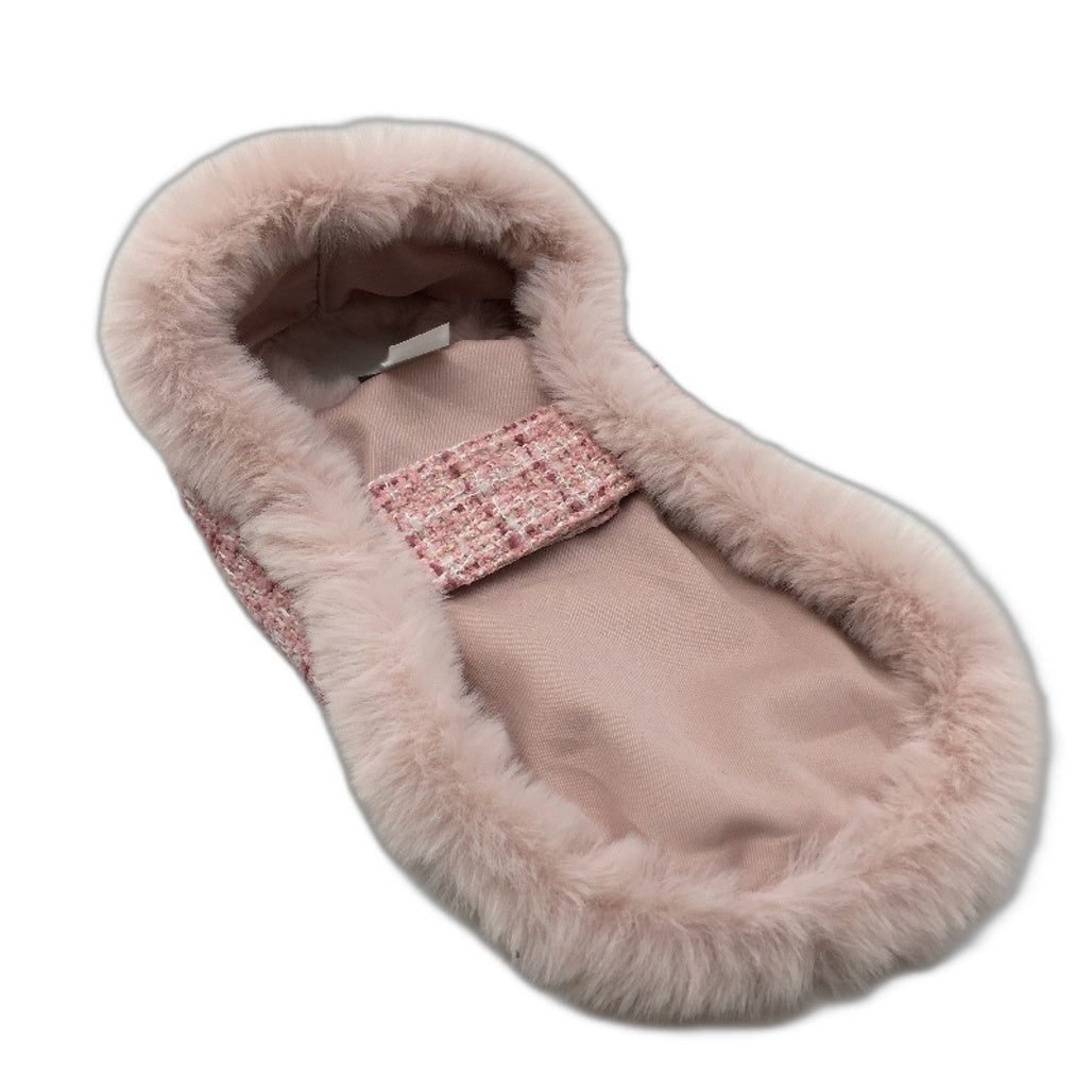 Milo & Mink Pink Textured Faux Fur Trim Dog Coat Harness With Hat&Leash Size XXS