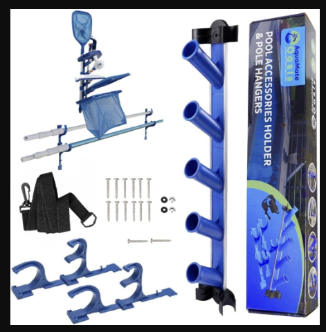 AquaMate Oasis Pool Accessory Holder, Pole Hangers & Hose Strap Product Storage