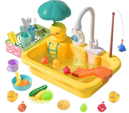 Cute Stone Kitchen Sink Toy Animal Fishing Game Rotating Electric Faucet