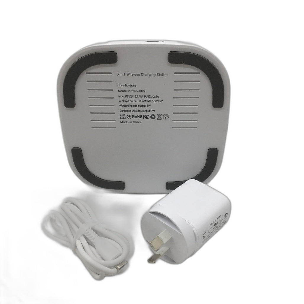 EXW 5 In 1 White Magnetic Wireless Charging Station LED & Adapter YM-UD22 NEW