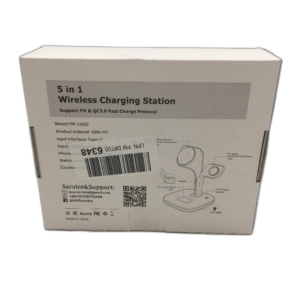 EXW 5 In 1 White Magnetic Wireless Charging Station LED & Adapter YM-UD22 NEW