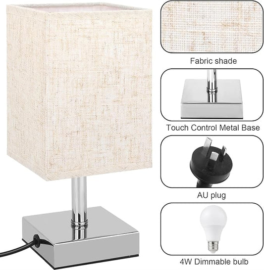 Kinsdan Small Touch Control LED Bedside Table Lamp With Flaxen Fabric Shade NEW