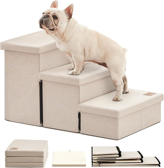 Dog Cat 3 Step Stairs Storage Box Foldable Soft Cushioned Indoor Pet Ramp Ladder