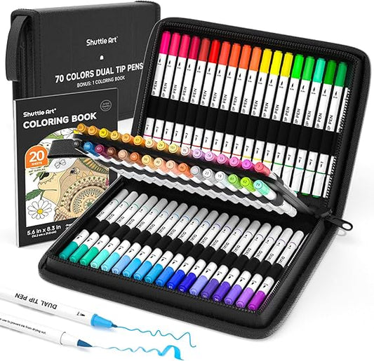 Shuttle Art 70 Colours Dual Felt Tip Brush Fine Tip Pens Markers Colouring Book