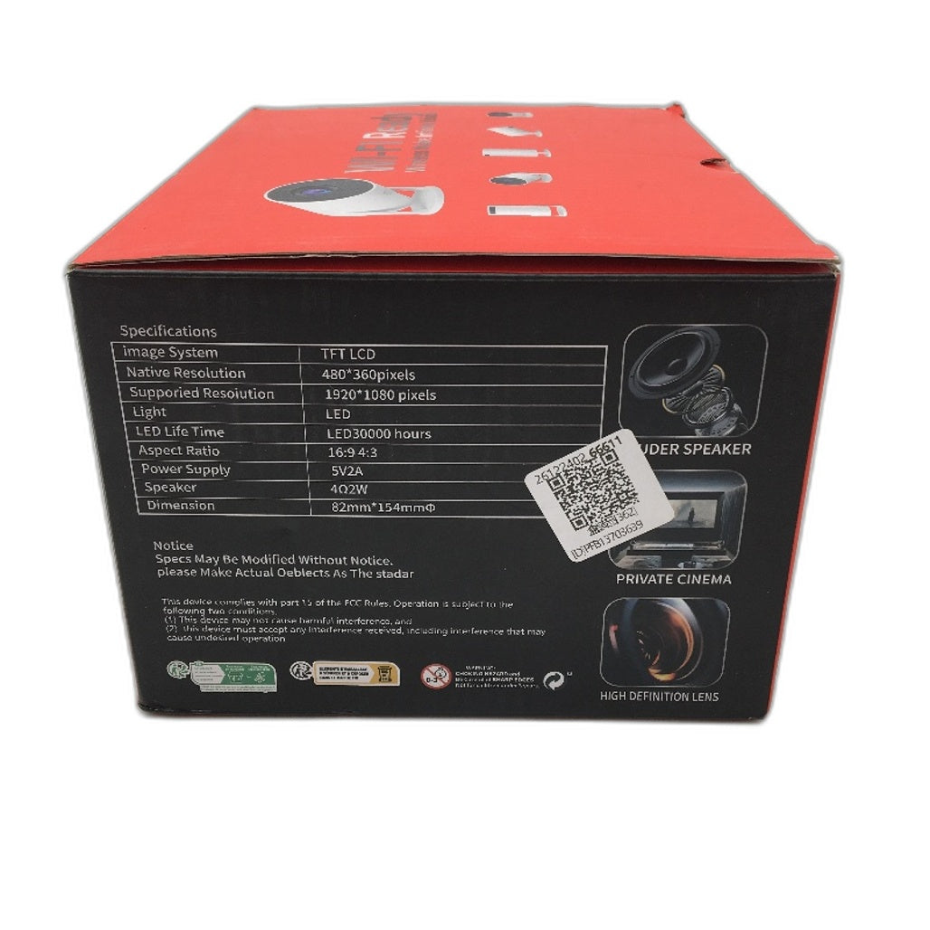 Rotundity Mini LED Projector WiFi Ready 1920x1080 Model M5 White NEW