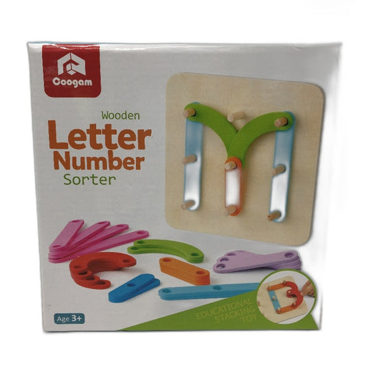 Coogam Wooden Letter Number Sorter Pegboard Educational Stacking Toy NEW