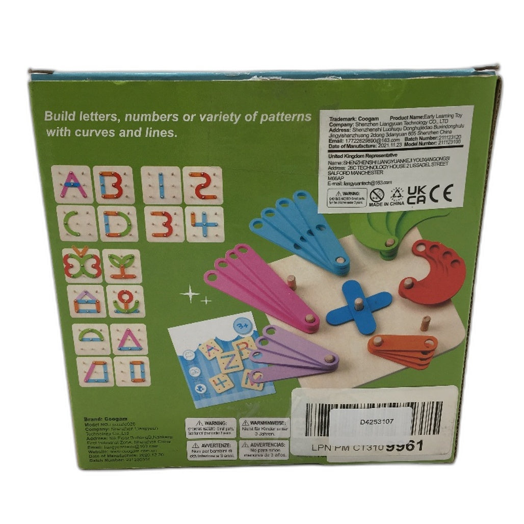 Coogam Wooden Letter Number Sorter Pegboard Educational Stacking Toy NEW