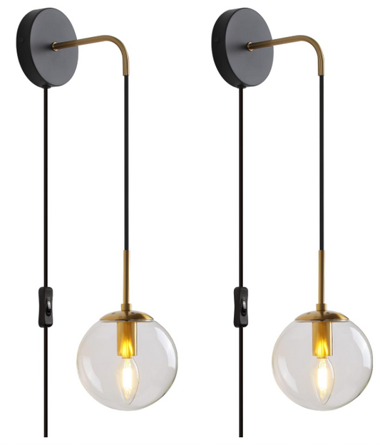 Kuzzull Set of 2 Hanging Wall Lights Sconces With Plug In Cord Switch NEW