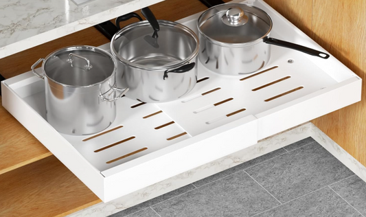 Pull Out Cabinet Storage Organiser Drawer Extendable Easy Access White NEW