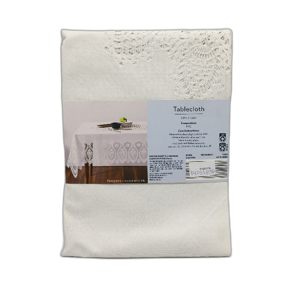 Kirkton House Bright White Lacework PVC Tablecloth 137 x 182cm NEW