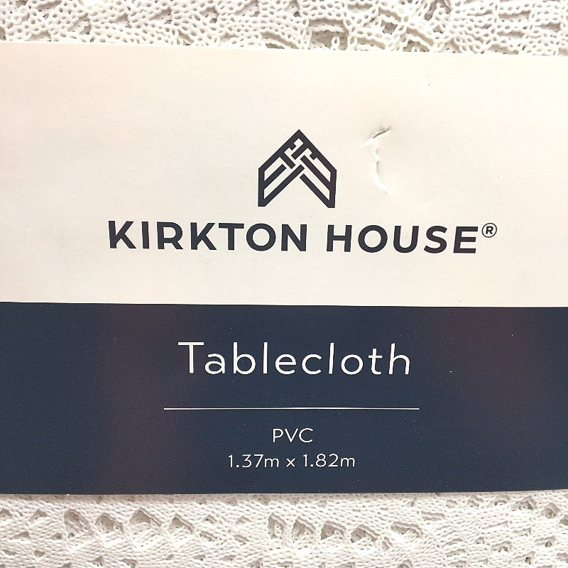 Kirkton House Bright White Lacework PVC Tablecloth 137 x 182cm NEW