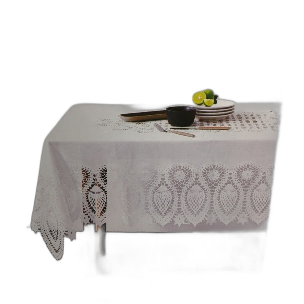 Kirkton House Bright White Lacework PVC Tablecloth 137 x 182cm NEW