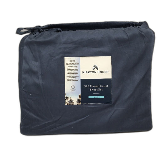 Kirkton House 375 Thread Count Vintage Indigo Cotton Sheet Set King Size Bed NEW