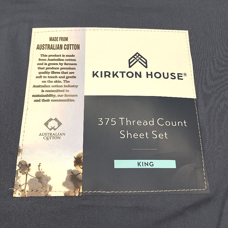Kirkton House 375 Thread Count Vintage Indigo Cotton Sheet Set King Size Bed NEW