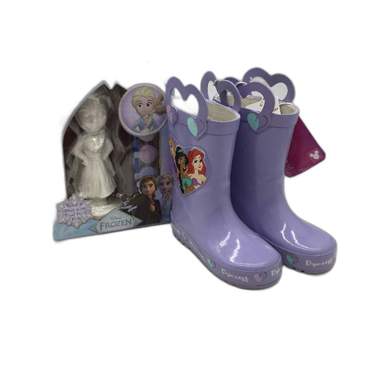 Disney Frozen Gumboots Size 7 & Paint Your Own Plaster Elsa Pack Kids NEW