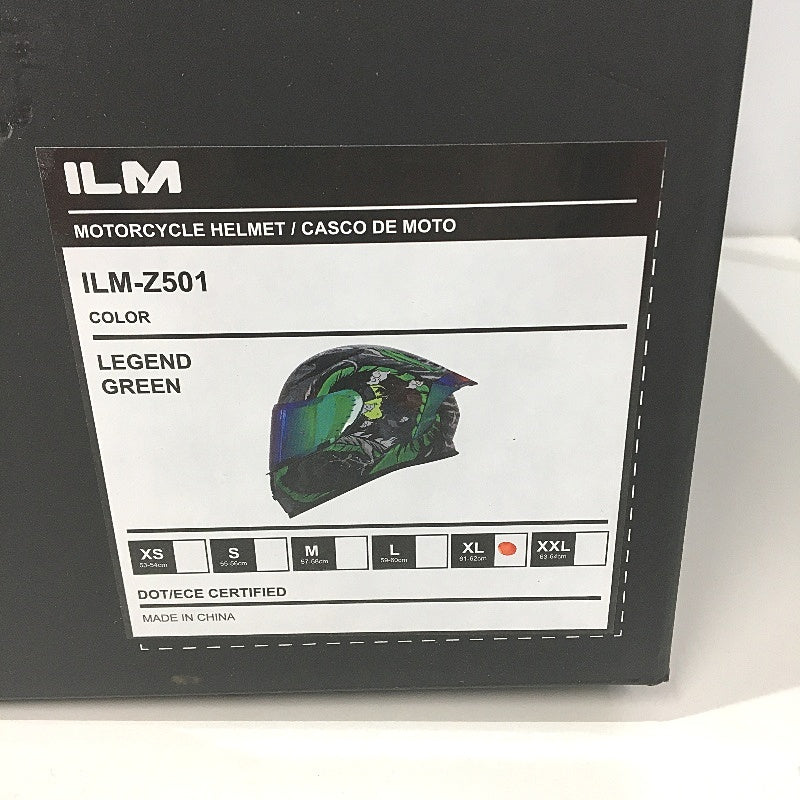 ILM Legend Green Dual Visor & Fins Motorcycle Helmet Adult Size XL 61-62cm NEW