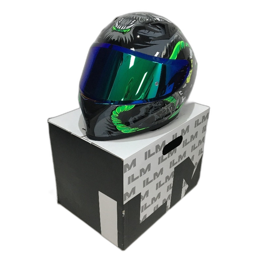 ILM Legend Green Dual Visor & Fins Motorcycle Helmet Adult Size XL 61-62cm NEW
