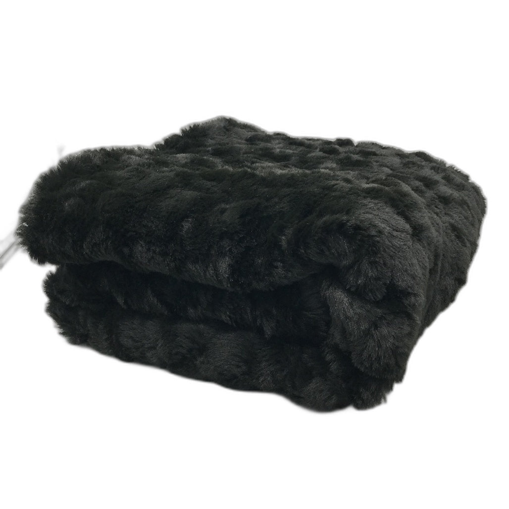 Kirkton House Black Super Soft Fluffy Plush Small Textured Throw Blanket