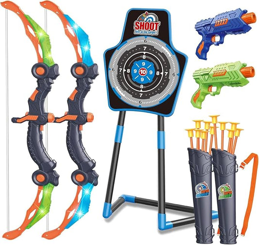 Foldable LED Lights Bow Suction Cup Arrow Darts Soft Shot Gun Shooting Toy Set