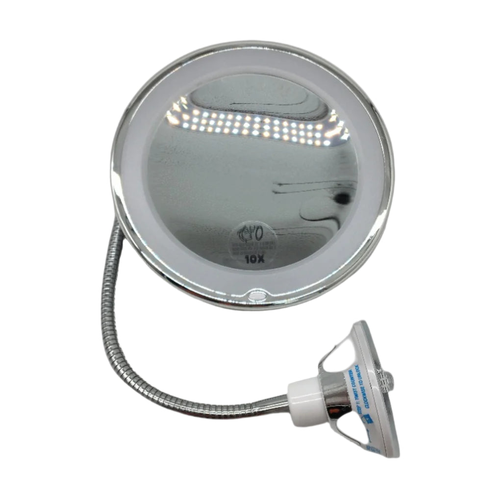 Flexible Gooseneck Cordless LED 10X Magnifying Makeup Mirror With Suction Cup