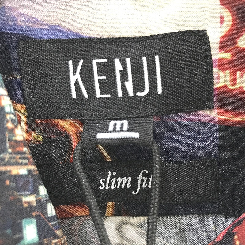 Kenji Black City Neon Life Design Button Regular Fit Summer Shirt Mens Sz M NEW