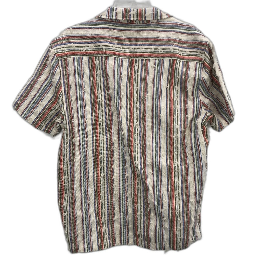 Kenji Natural Multicoloured Stripe Textured Short Sleeve Shirt Mens Sz M NEW
