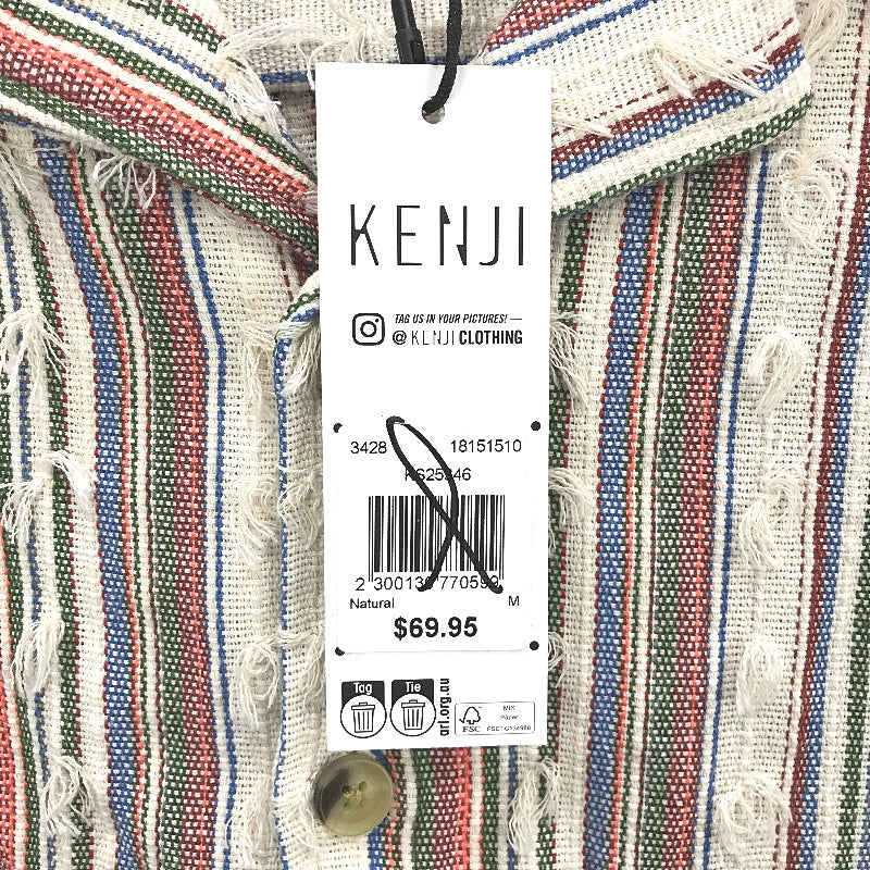 Kenji Natural Multicoloured Stripe Textured Short Sleeve Shirt Mens Sz M NEW