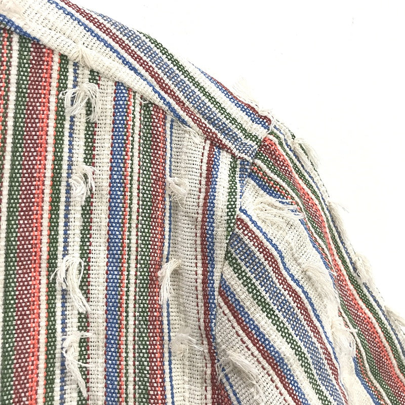 Kenji Natural Multicoloured Stripe Textured Short Sleeve Shirt Mens Sz M NEW