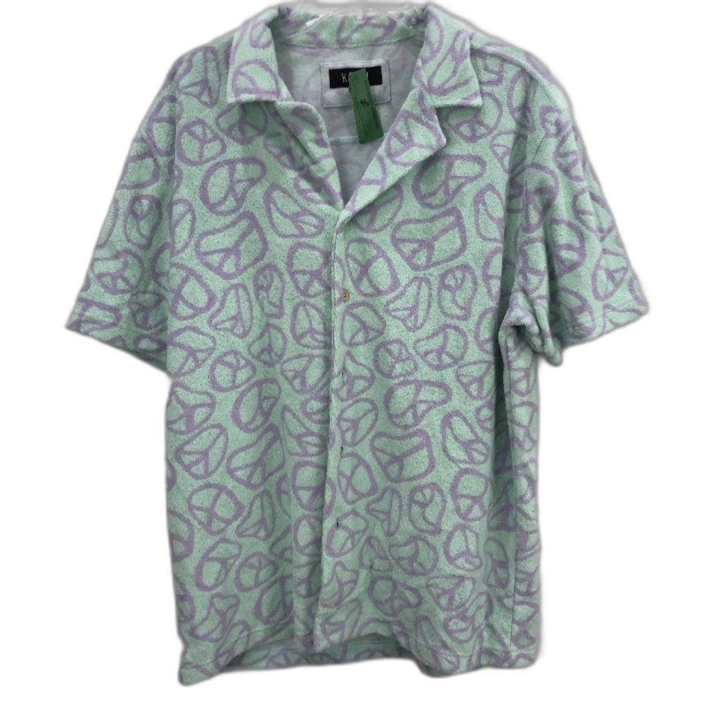 Kenji Mint Green Purple Peace Sign Terry Towling Unique Shirt Mens Sz M NEW