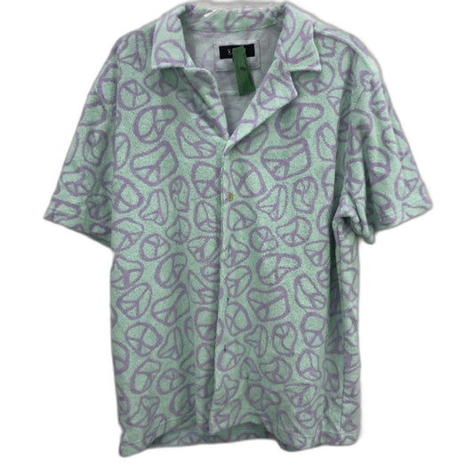 Kenji Mint Green Purple Peace Sign Terry Towling Unique Shirt Mens Sz M NEW