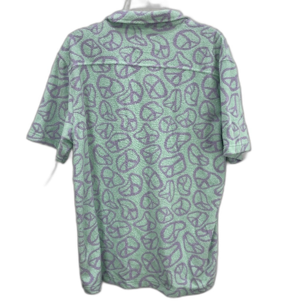 Kenji Mint Green Purple Peace Sign Terry Towling Unique Shirt Mens Sz M NEW
