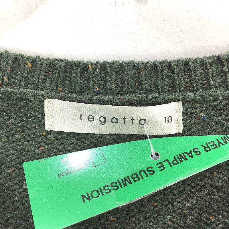 Regatta Khaki Green Fleck V Neck Knit Cotton Blend Jumper Ladies Sz 10 NEW