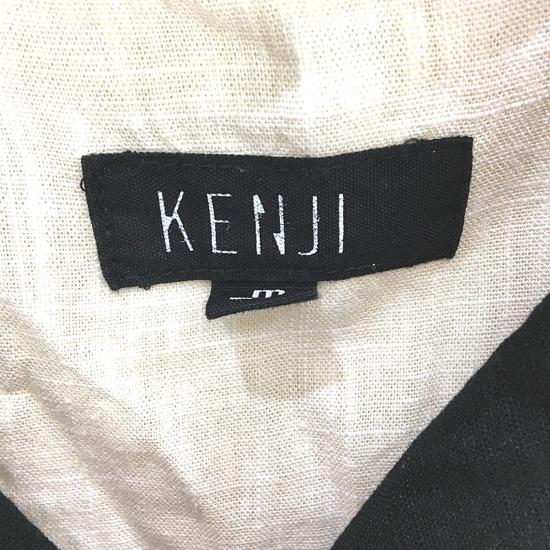 Kenji Orange Black Tropical Palm Tree Linen Blend Summer Shirt Mens Sz M NEW