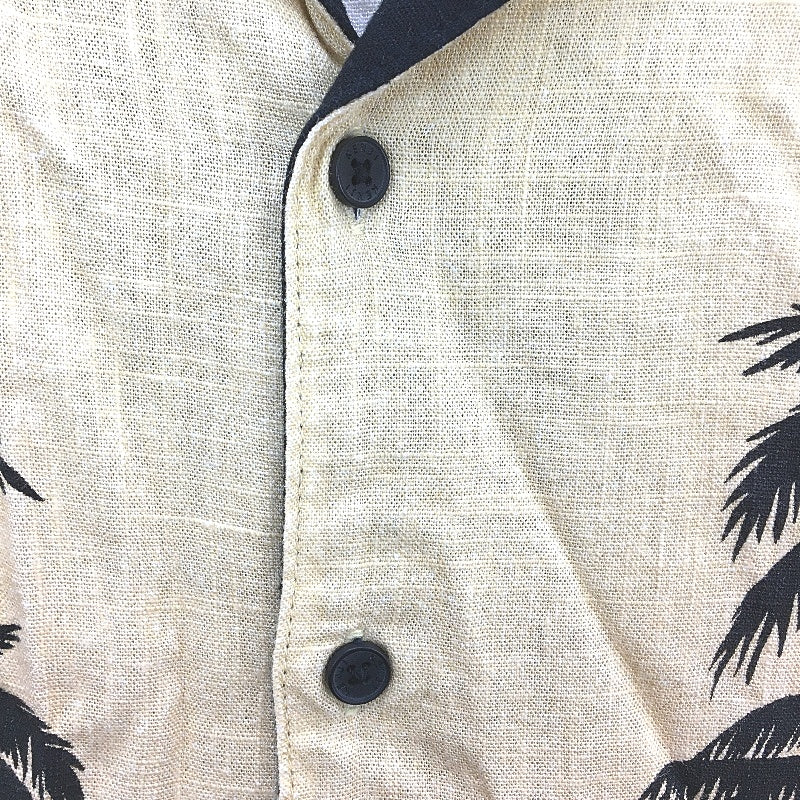 Kenji Orange Black Tropical Palm Tree Linen Blend Summer Shirt Mens Sz M NEW