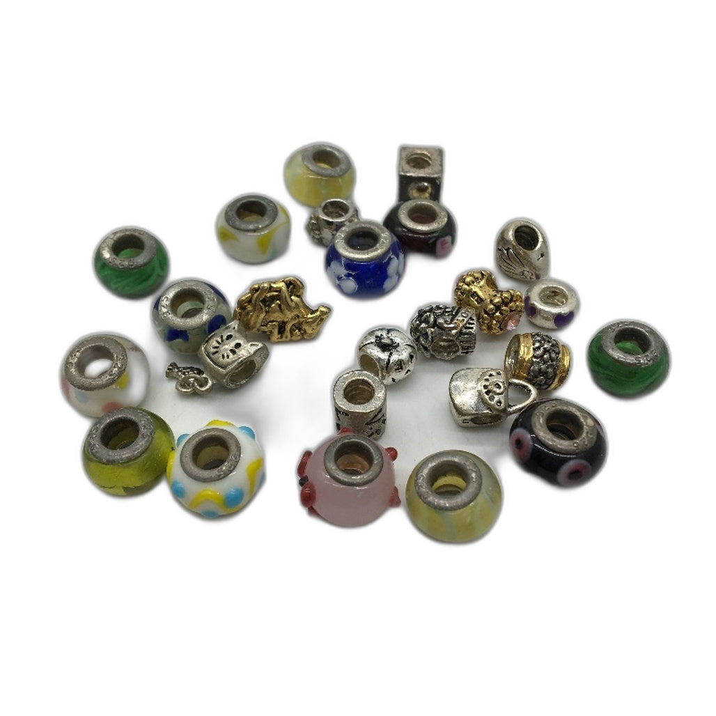 Bulk Lot -25 Piece Assorted Bracelet Beads -Mixed Unmarked, 925 & Gold Colour