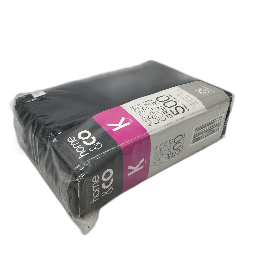 Home & Co Austalian Grown Cotton 500TC Fitted Sheet Set Black KING Size NEW