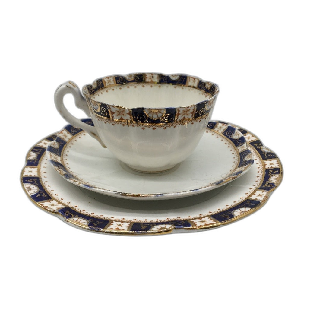 VINTAGE William Lowe & Longston Court Fine Bone China Royal Blue 15Pce Set