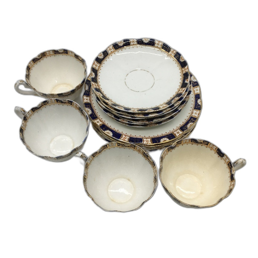 VINTAGE William Lowe & Longston Court Fine Bone China Royal Blue 15Pce Set