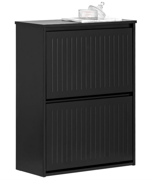 SoBuy 2 Level Flip Drawers Shoe Cabinet Rack Storage Black NEW