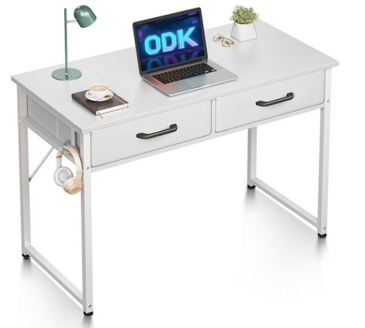 ODK Computer Desk Home Office Writing Study Desk 2 Drawers 40 Inch White NEW